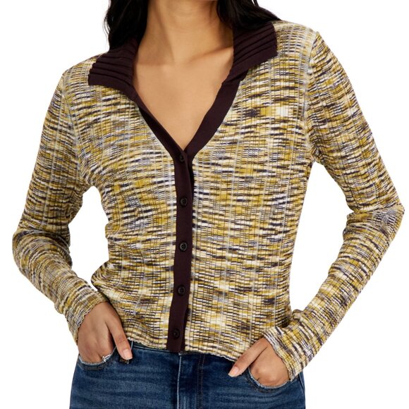 Hooked up Womens Ribbed Collared Cardigan Sweater, Size L, New - Picture 1 of 10